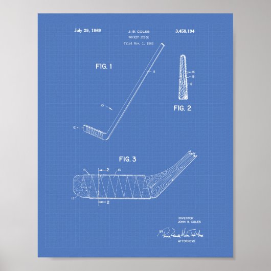Hockey Stick 1966 Patentart - Blueprint Poster (Vorne)