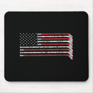 Hockey Stick USA Flag Flag Hockey Player Mousepad