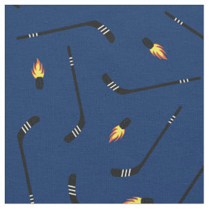 Hockey Sticks Flaming Pucks Sport Navy Blau Stoff