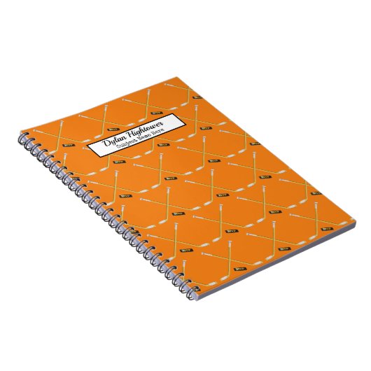 Hockey Sticks | MVP Puck Muster Orange Name Notizblock (Rechte Seite)