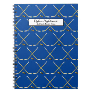 Hockey Sticks   MVP Puck Pattern Blauer Name Thema Notizblock