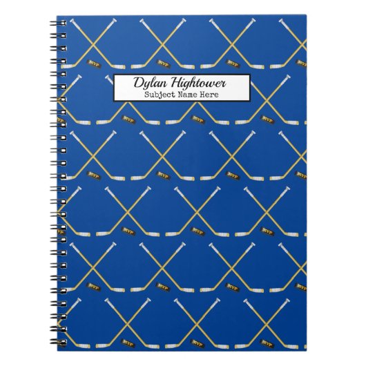Hockey Sticks | MVP Puck Pattern Blauer Name Thema Notizblock (Vorderseite)