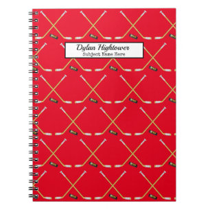 Hockey Sticks MVP Puck Pattern Red Name Subject Notizblock