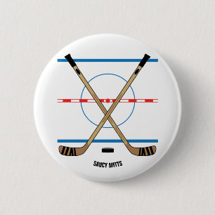 Hockey Sticks und Center Ice Hockey Team Geschenki Button