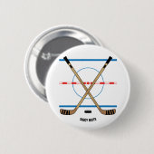 Hockey Sticks und Center Ice Hockey Team Geschenki Button (Vorne & Hinten)