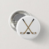 Hockey-Stöcke und Kobold Pinback Aufflackern Button (Vorne & Hinten)