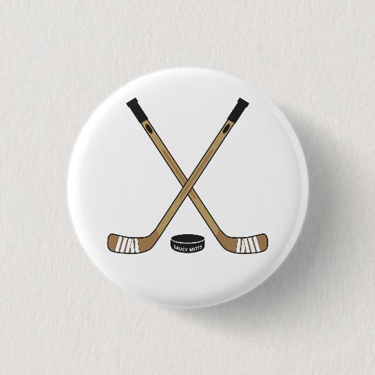 Hockey-Stöcke und Kobold Pinback Aufflackern Button (Vorderseite)