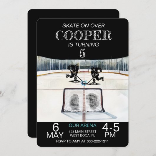 Hockey Theme Birthday Einladung (Vorne/Hinten)