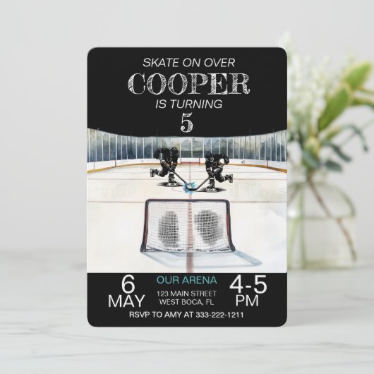 Hockey Theme Birthday Einladung (Stehend Vorderseite)