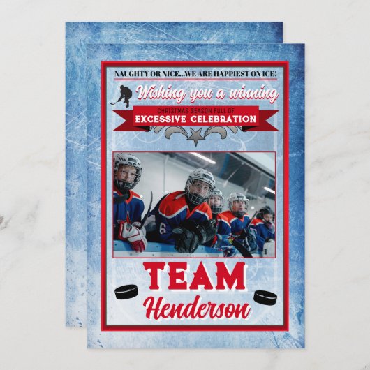 Hockey Themed 1 Foto Weihnachtskarte Einladung (Vorne/Hinten)
