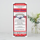 HOCKEY TICKET IN RED Bar Bat Mitzvah Einladung (Stehend Vorderseite)