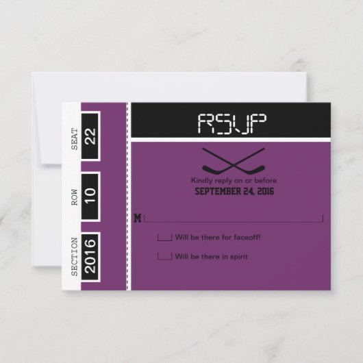 Hockey Ticket Wedding RSVP Karte (Vorderseite)