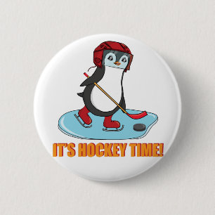 Hockey Time - Niedlicher Pinguin-Eishockey Button