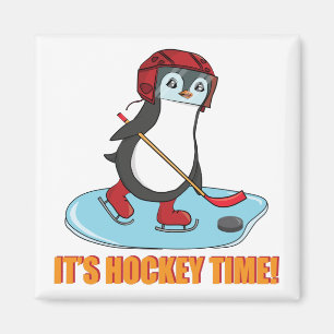 Hockey Time - Niedlicher Pinguin-Eishockey Magnet