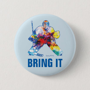 Hockey Torwart Bring It Watercolor Pin Button