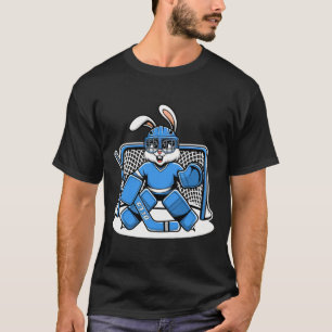 Hockey-Torwart-Bunny-Blau-Netz-Pads-Schläger-Helm T-Shirt