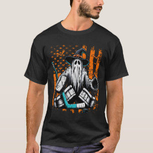 Hockey Torwart Geist Halloween Amerikanische Flagg T-Shirt