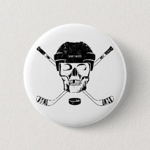 Hockey-Totenkopf mit gekreuzten Schlägern Flares Button