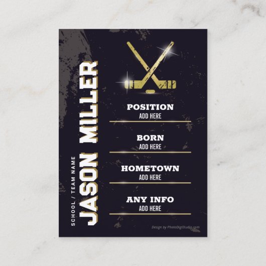 Hockey Trading Card Hockey Player Card Black Gold Telefonnummerkarte (Rückseite)