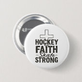 Hockey und Glaube laufen stark Button (Vorne & Hinten)