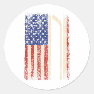 Hockey USA Amerikanische Flagge Hockeyschläger Eis Runder Aufkleber