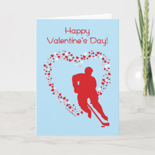 Hockey Valentinstag Hockey Spieler Herzen Feiertagskarte