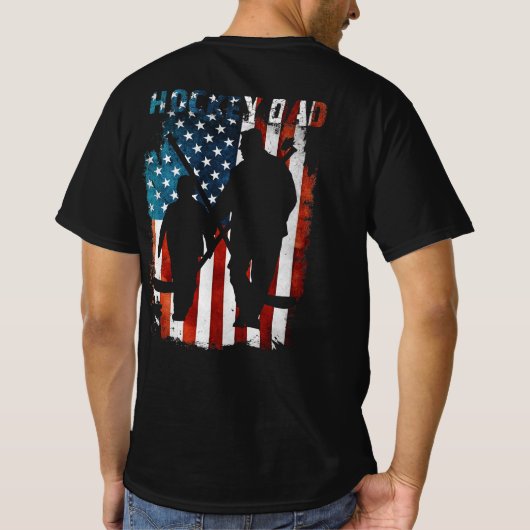 Hockey Vater Vatertag USA Flag T-Shirt (Rückseite)