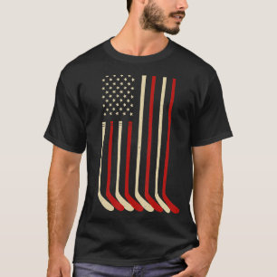 Hockey Vintag American USA Flag Eishockey Stick T-Shirt