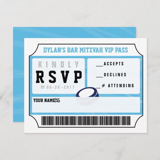 HOCKEY VIP REPLY CARD Bar Bat Mitzvah Einladung (Vorne/Hinten)