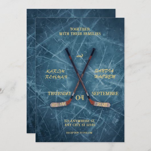 Hockey Wedding Invitation – Sporty & Romantic Desi Einladung (Vorne/Hinten)