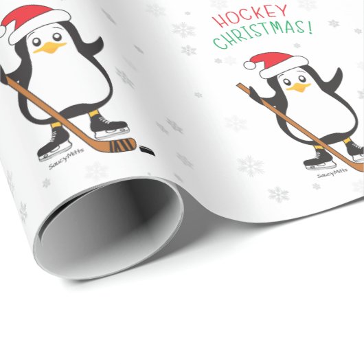 Hockey Weihnachts-Penguin Wrapping Paper Geschenkpapier (Rolleneckpunkt)