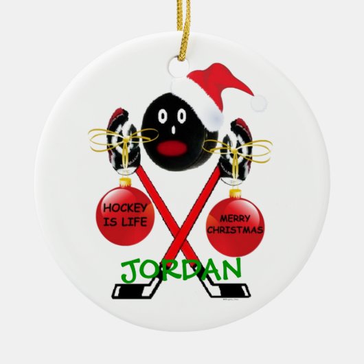 Hockey Weihnachtsfest-Cartoon Keramik Ornament (Vorne)