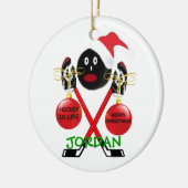 Hockey Weihnachtsfest-Cartoon Keramik Ornament (Links)