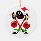 Hockey Weihnachtsfest-Cartoon Keramik Ornament (Hinten)