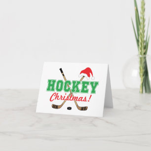 Hockey-Weihnachtskarte Rot und Grün mit Santa-Hut Feiertagskarte
