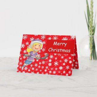 Hockey Weihnachtskarten - Girl-Kid-Spieler im Schn Karte