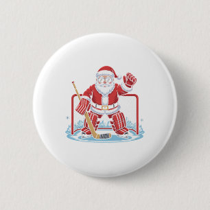 Hockey Weihnachtsmann Torwart Lustig Eishockey Win Button