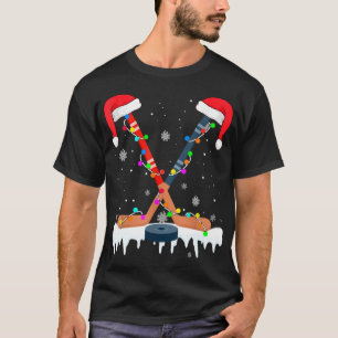 Hockey Weihnachtsmannmütze Christmas Lights Funny T-Shirt