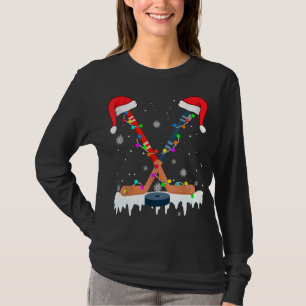 Hockey Weihnachtsmannmütze Christmas Lights Funny  T-Shirt
