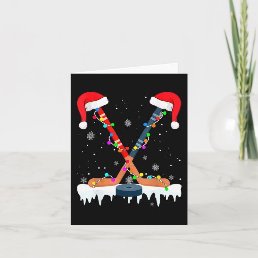 Hockey Weihnachtsmannmütze Weihnachtsbeleuchtung S Karte (Vorderseite)