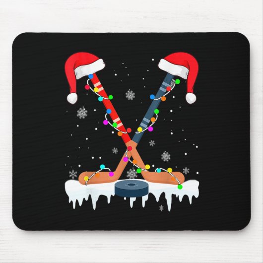 Hockey Weihnachtsmannmütze Weihnachtsbeleuchtung S Mousepad (Vorne)