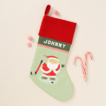 Hockey Weihnachtsstrumpf<br><div class="desc">Creative Hockey-Thema Weihnachten Strumpf mit Weihnachtsmann mit einem Hockeystick und Puck. So personalisieren Sie Text bearbeiten,  um Namen hinzuzufügen.</div>