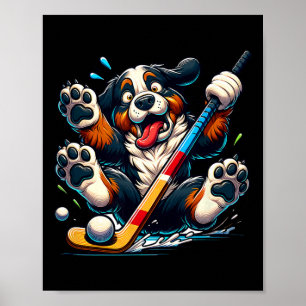 Hockey Welpe Berner Sennenhund Eisbahn Spaß _1 Poster
