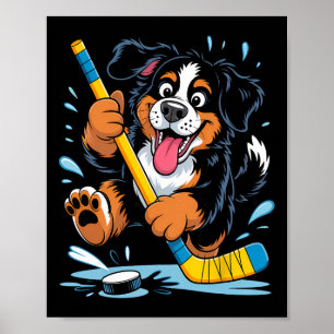 Hockey Welpe Berner Sennenhund Eisbahn Spaß  Poster