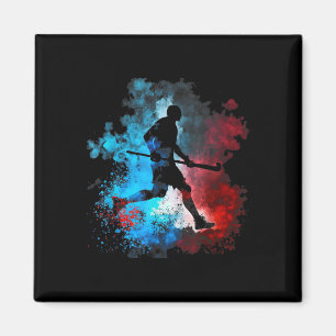 Hockeyfeld Hockeyspieler Flammen Retro Fiel Magnet