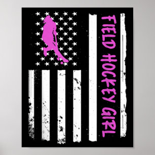 Hockeyfeld Mädchen USA-Flagge _1 Poster