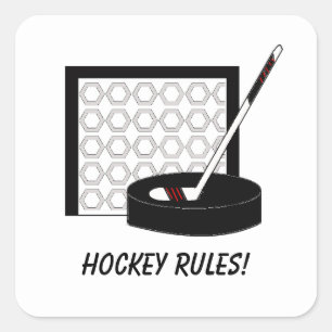 Hockeynetz, Schläger und Puck Quadratischer Aufkleber