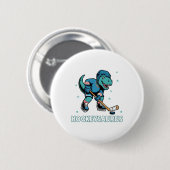 Hockeysaurus Funny Dinosaur Trex Hockey Kids Hocke Button (Vorne & Hinten)