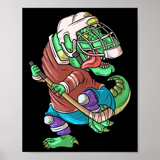Hockeysaurus Kinder T-Rex Dinosaur mit Eishockey-S Poster (Vorne)