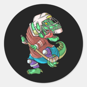 Hockeysaurus Kinder T-Rex Dinosaur mit Eishockey-S Runder Aufkleber